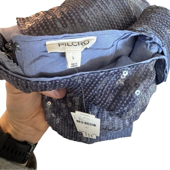 Pilcro Sequin Slim Midi Dress Blue Gray Large Anthropologie - Picture 7 of 10